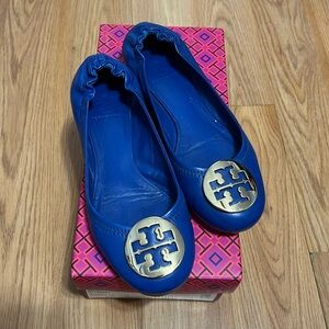 Tory Burch Minnie Blue and Gold Leather Ballet Flats size 7